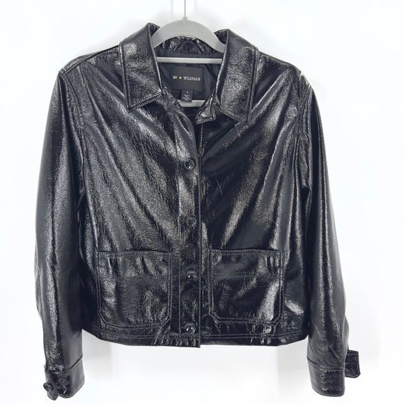 BP + Wildfang Faux Leather Patent Jacket Womens Small Biker Edgy Rock Goth Moto - Picture 8 of 8